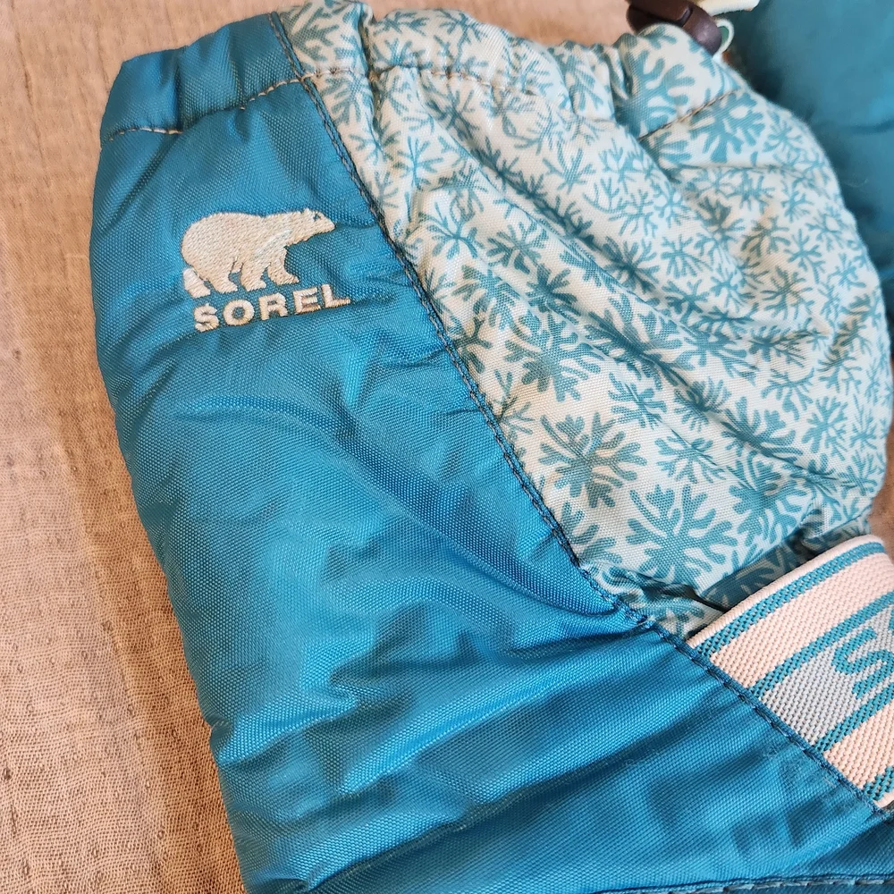 Sorel Winter Insulated Snow Boots Snowflake Teal Blue Black Womens Size 5